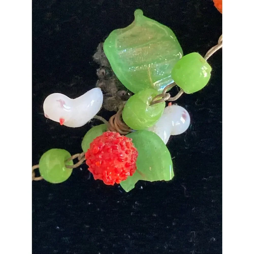 Vintage Murano Glass Tutti Frutti Fruit Salad Bird Necklace Choker Italy 16